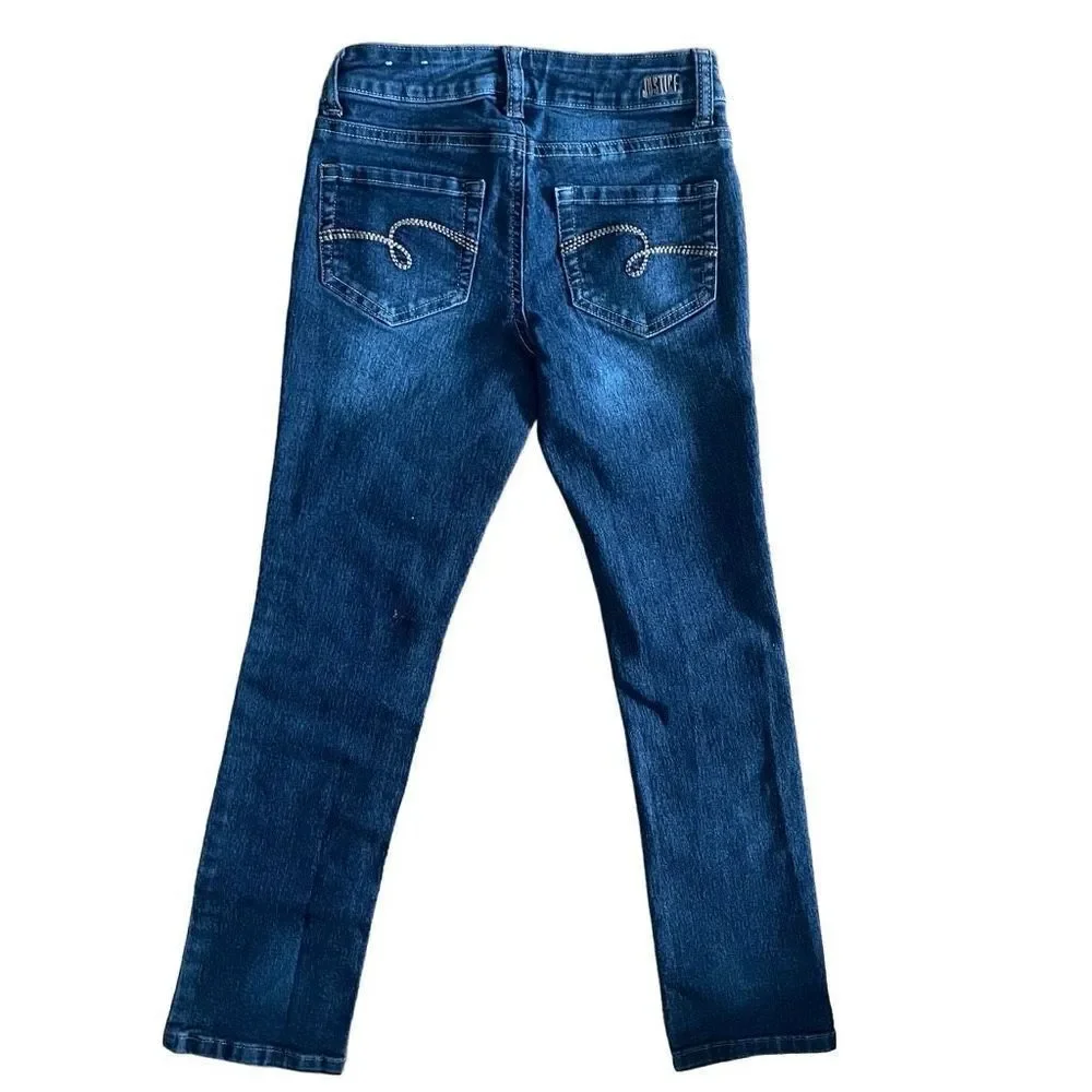 Justice Girl’s Embroidered Mid Rise Skinny Denim Jeans Size 8